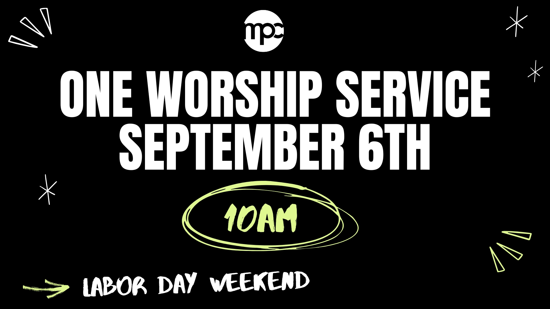 One Worship Service

Combined worship service on Labor Day Weekend.&nbsp;

More details here!
